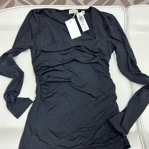 Aritzia Black Ruched Long Sleeve Blouse